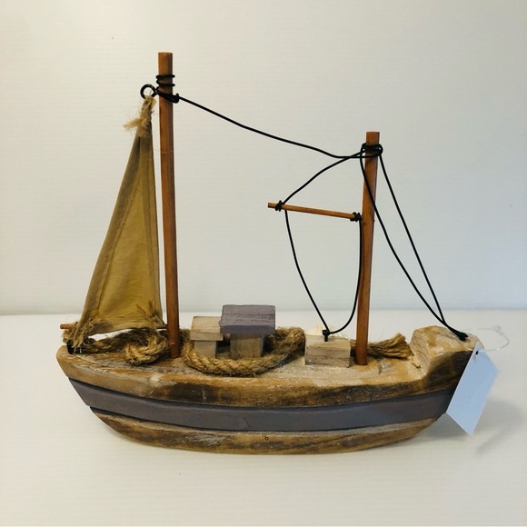 Wooden Sailboat Small Sail Boat Decor Nautical Coastal Beach Fisherman Core - Picture 5 of 7